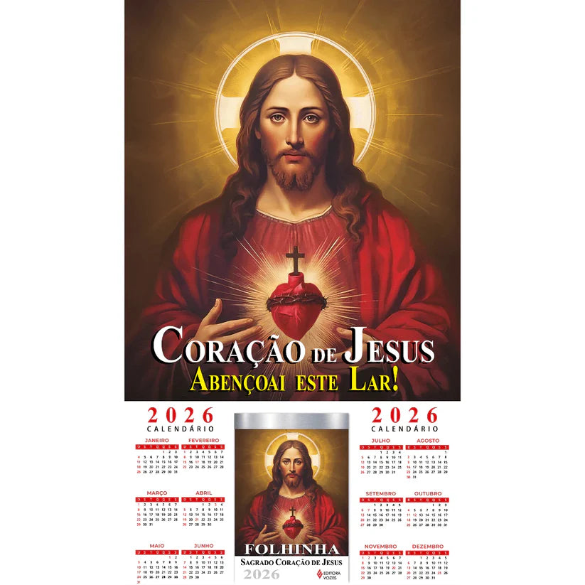 Calendário - Folhinha Sagrado Coração De Jesus 2026 Com Bloco Diário de Oração e Reflexões