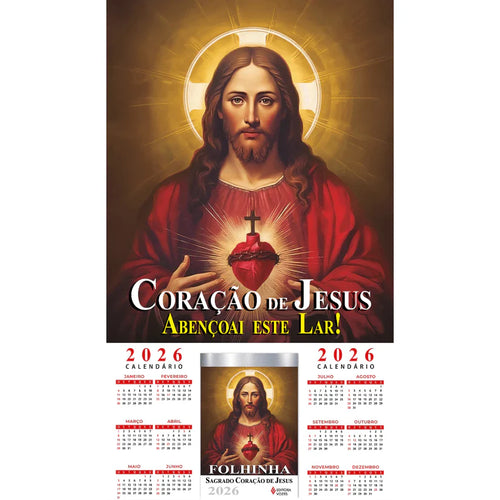 Calendário - Folhinha Sagrado Coração De Jesus 2026 Com Bloco Diário de Oração e Reflexões